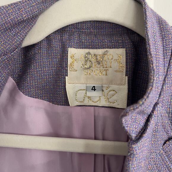 ♥️ Alberto Mikali Vintage Purple Cropped Tweed Military Jacket Size 4 - Picture 6 of 10